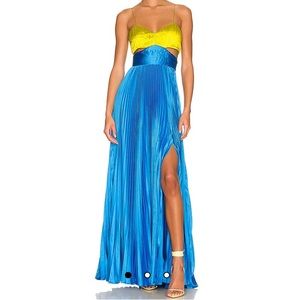 AMUR Elodie Gown in Citrine Green & Aquarius Blue